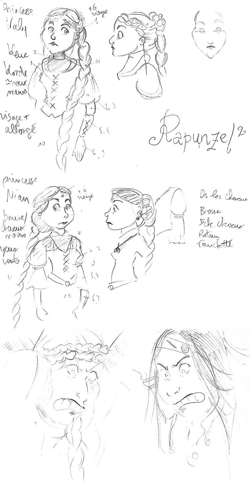 Etudes de personnages pour Rapunzel x2
